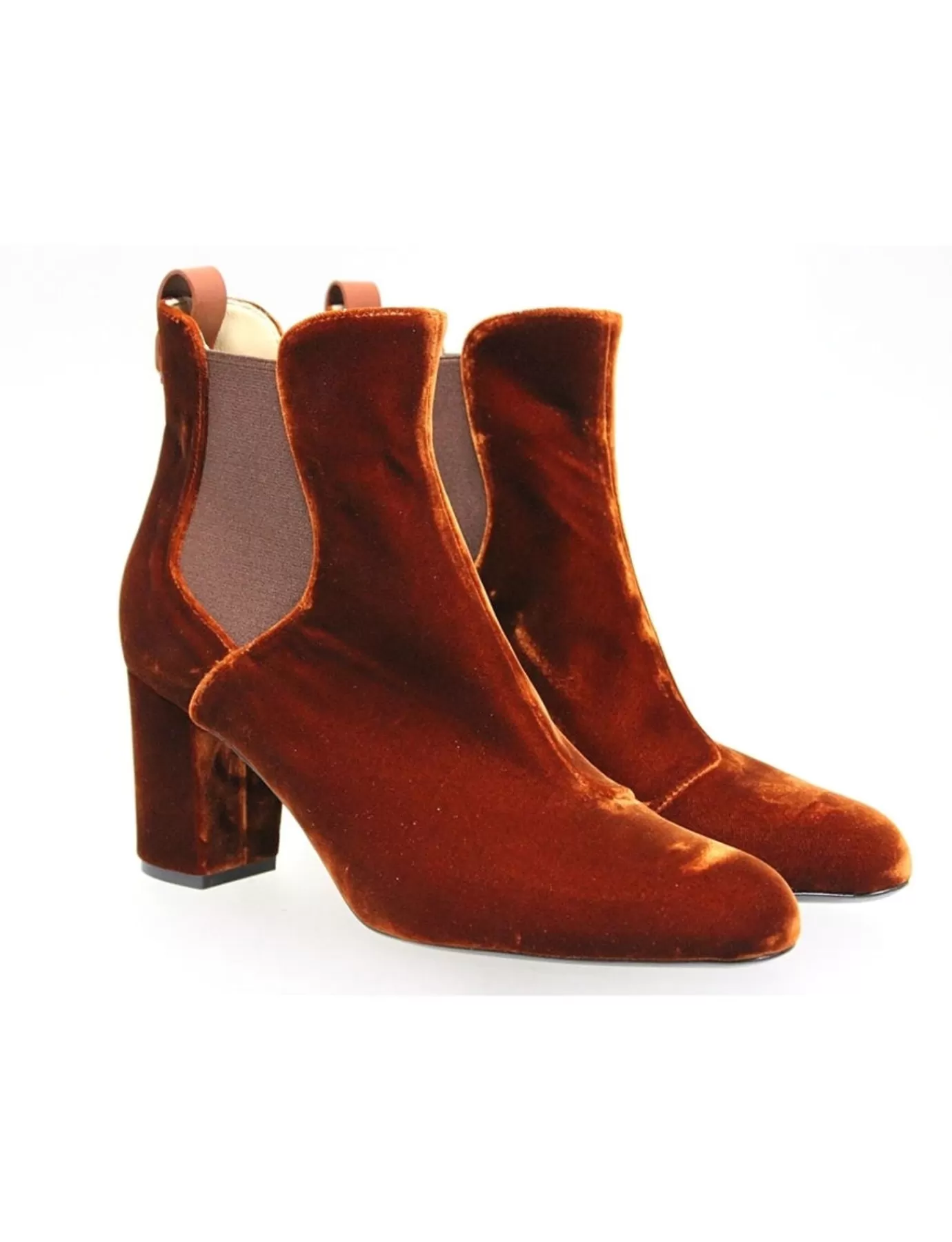 Ines De La Fressange Paris Chelsea boots à talon, velours Cuivre