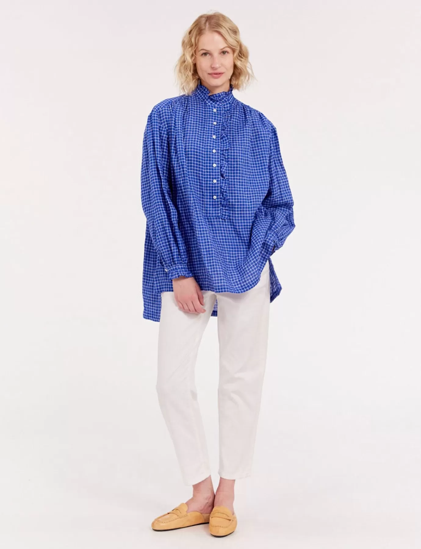 Ines De La Fressange Paris Chemise Maryange oversize à volants en lin bleu