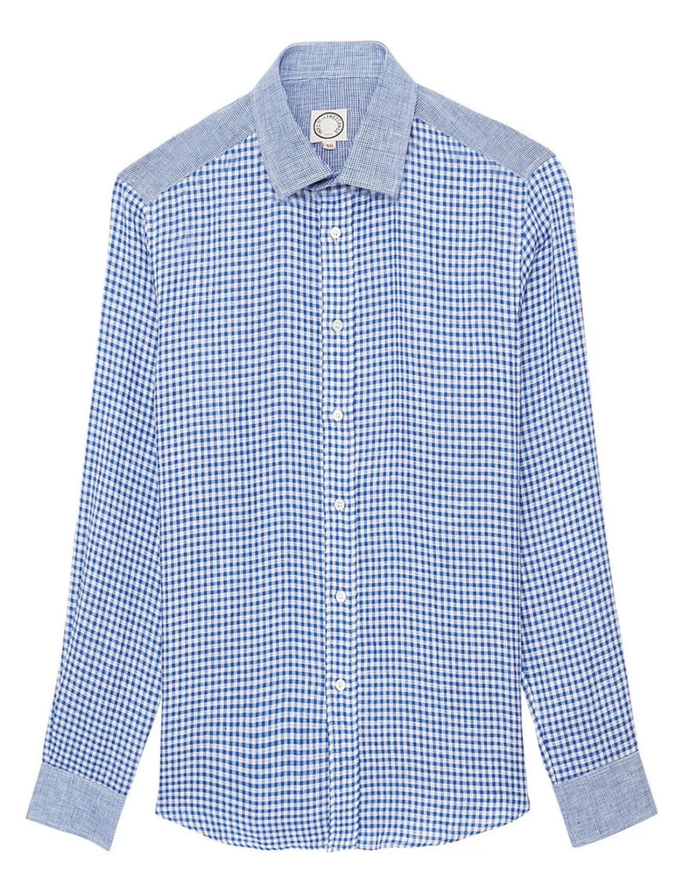 Ines De La Fressange Paris Chemise pour homme Olivier en lin, motif Vichy bleu et empiècements