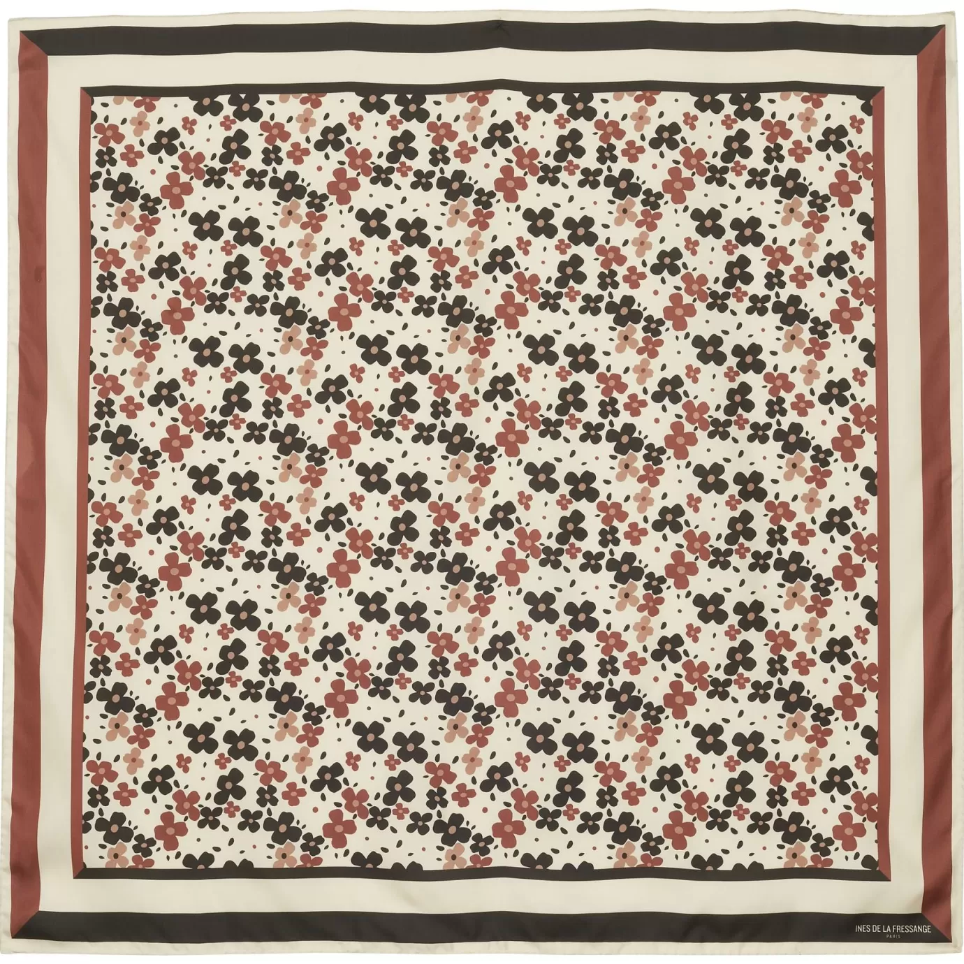 Ines De La Fressange Paris Foulard Lewis en soie, motif à fleurs variation de marrons