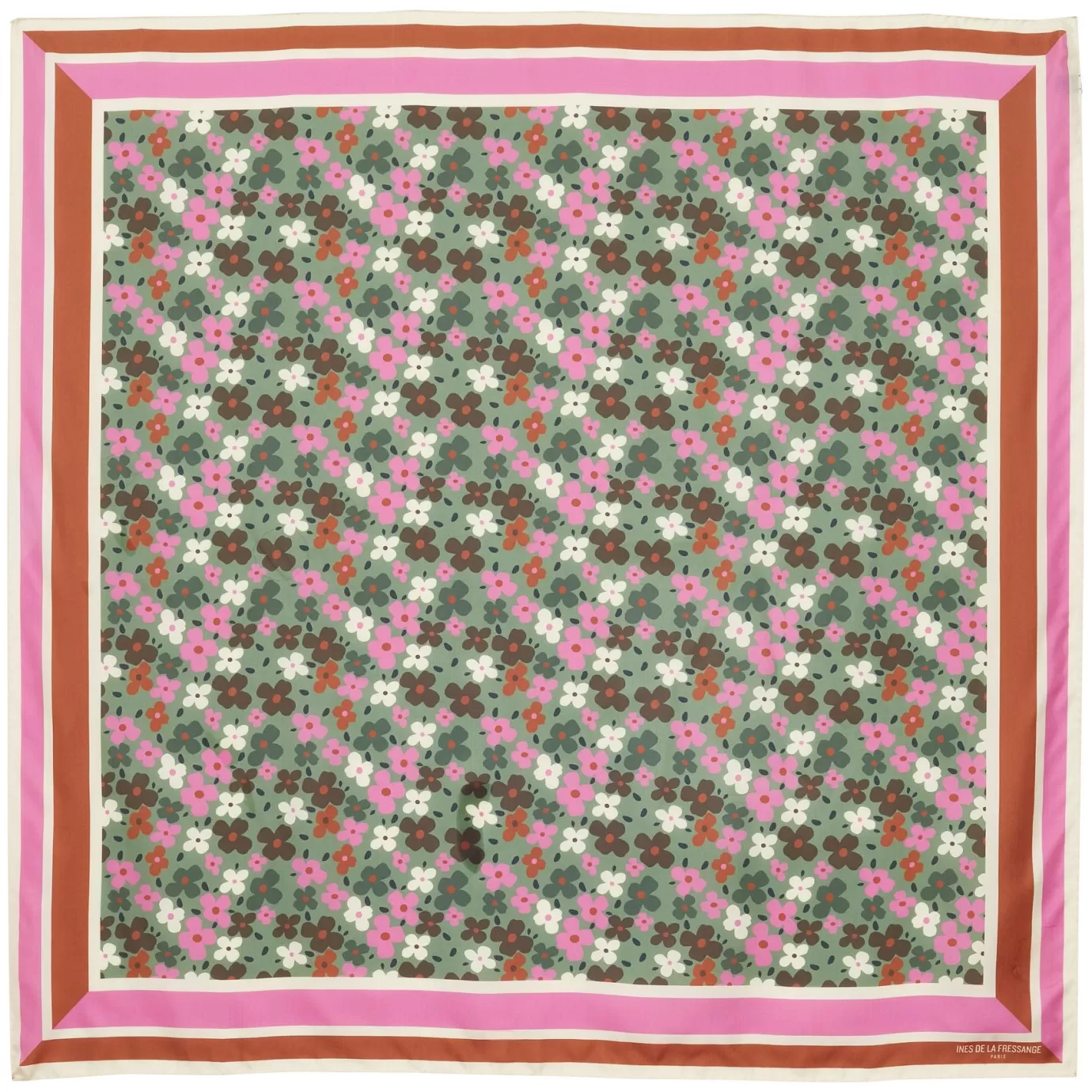 Ines De La Fressange Paris Foulard Lewis en soie, motif à fleurs vert et rose