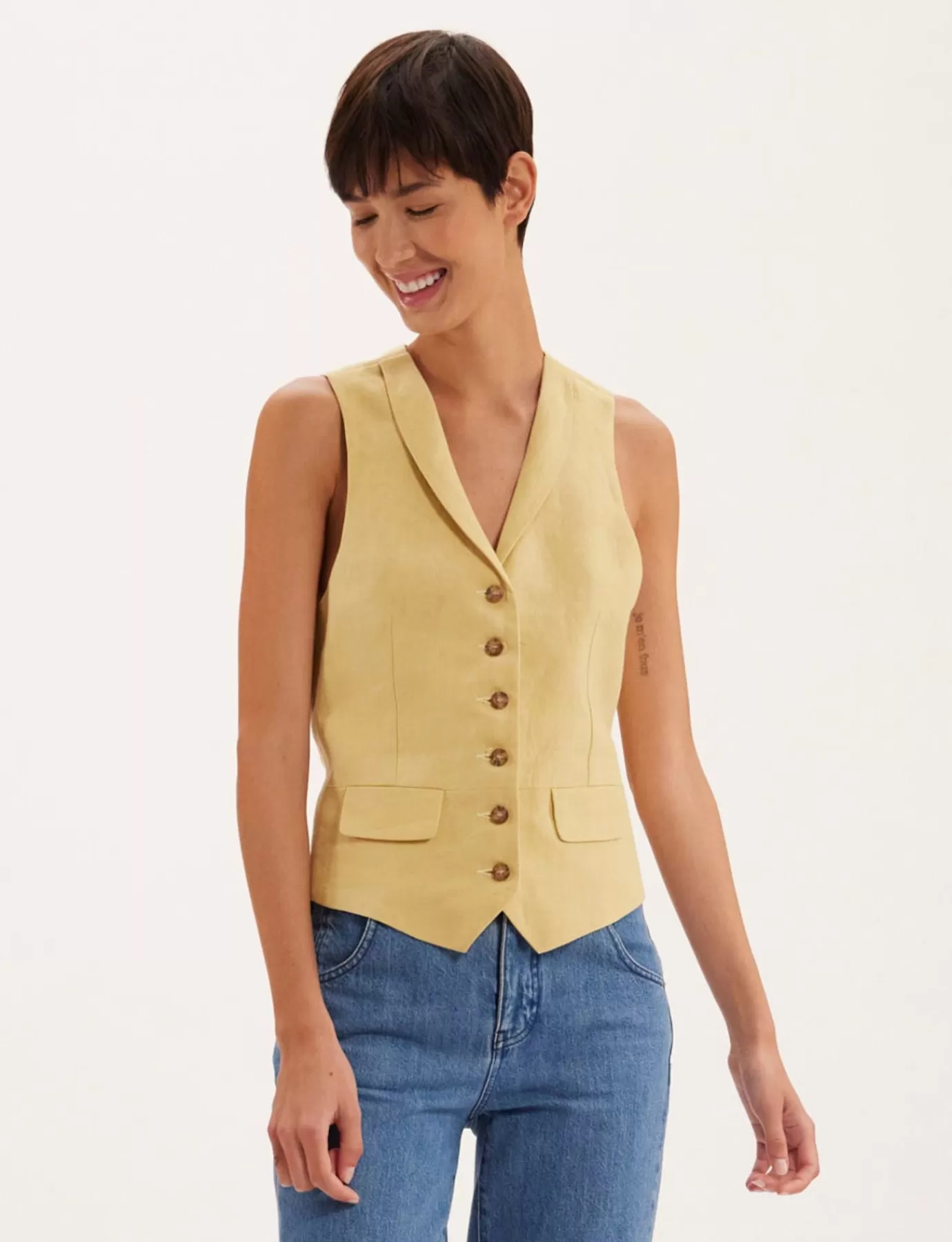 Ines De La Fressange Paris Gilet Robinson en lin citron