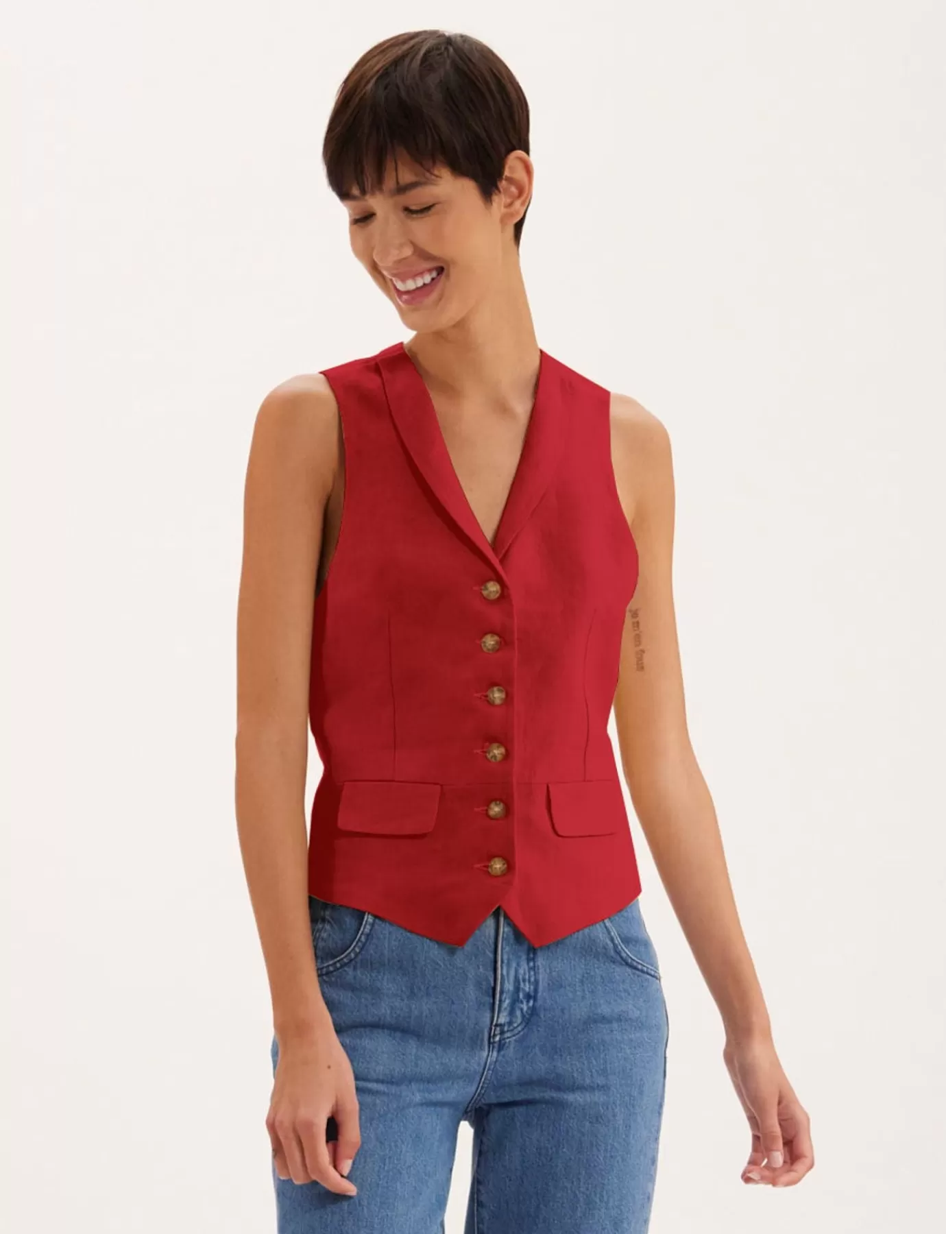 Ines De La Fressange Paris Gilet Robinson framboise en lin