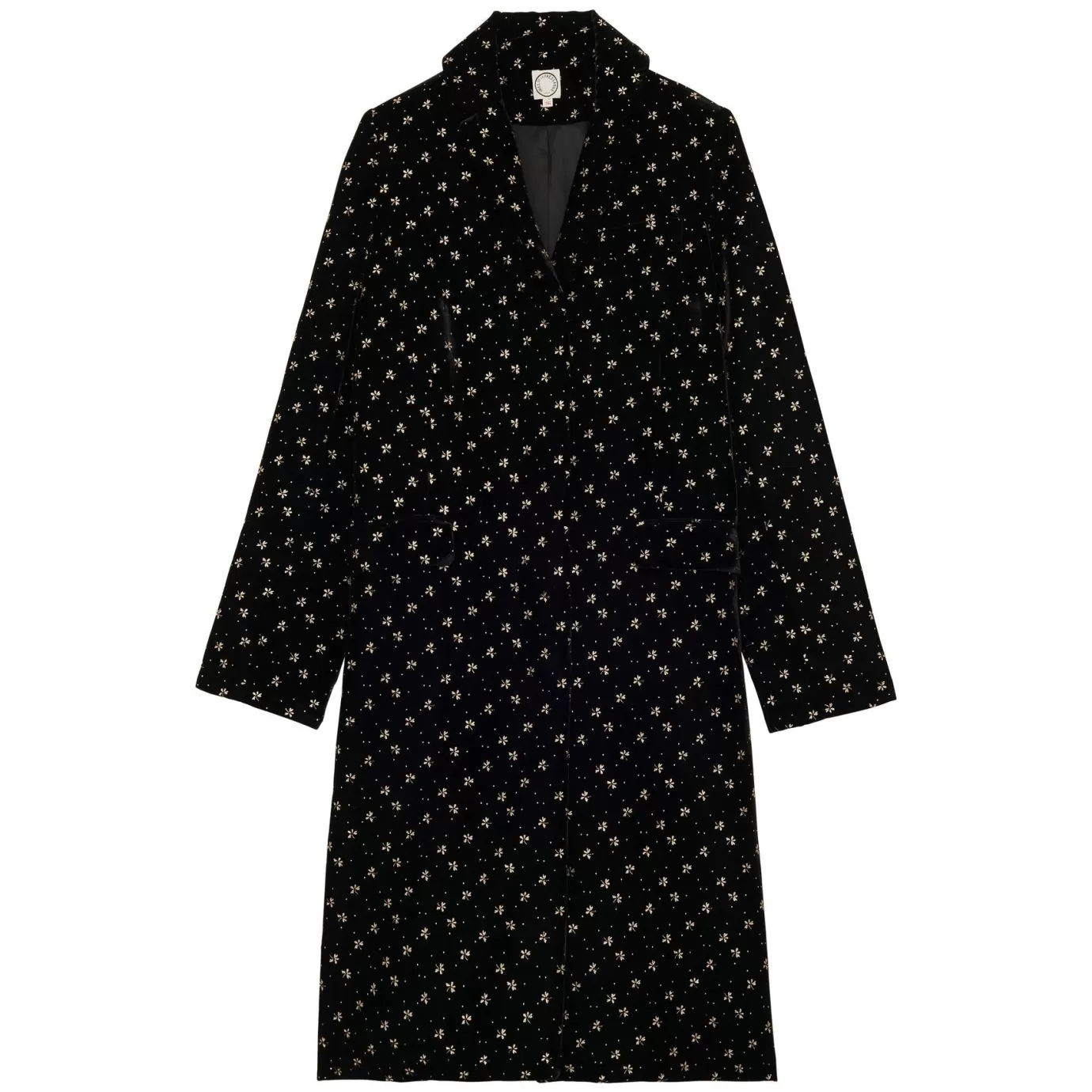 Ines De La Fressange Paris Manteau Franck en velours lisse noir, imprimé doré