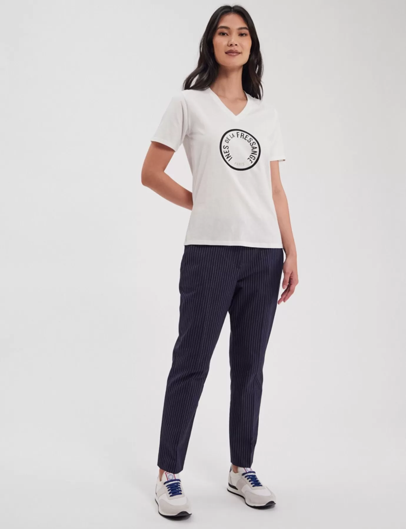 Ines De La Fressange Paris Pantalon Audrey Navy à fines rayures