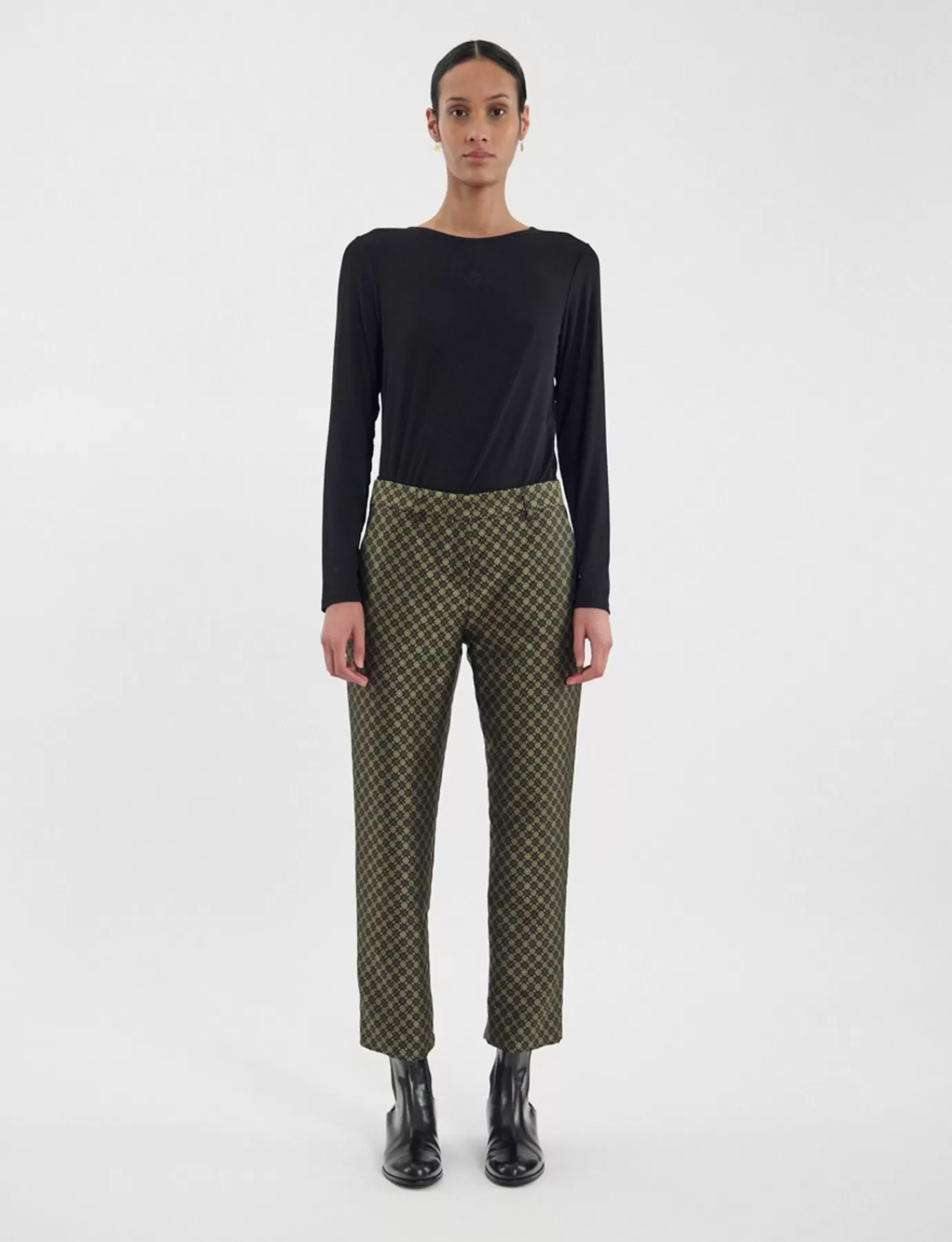 Ines De La Fressange Paris Pantalon Audrey tissage jacquard noir et doré