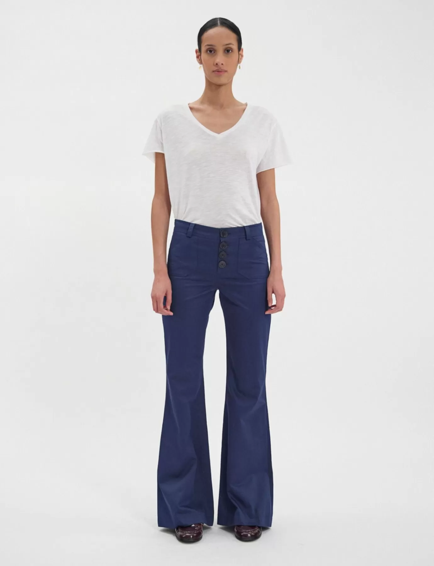 Ines De La Fressange Paris Pantalon Charlotte en coton bleu marine