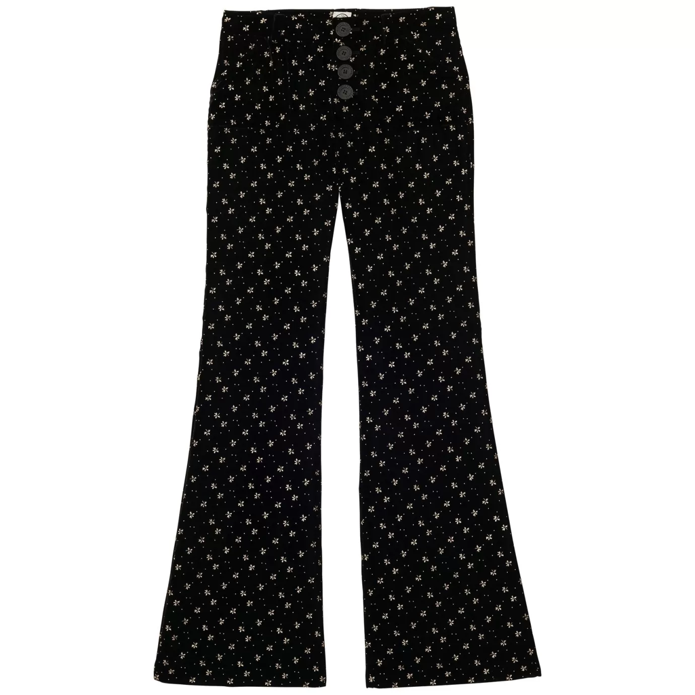 Ines De La Fressange Paris Pantalon Charlotte en velours lisse noir, imprimé doré