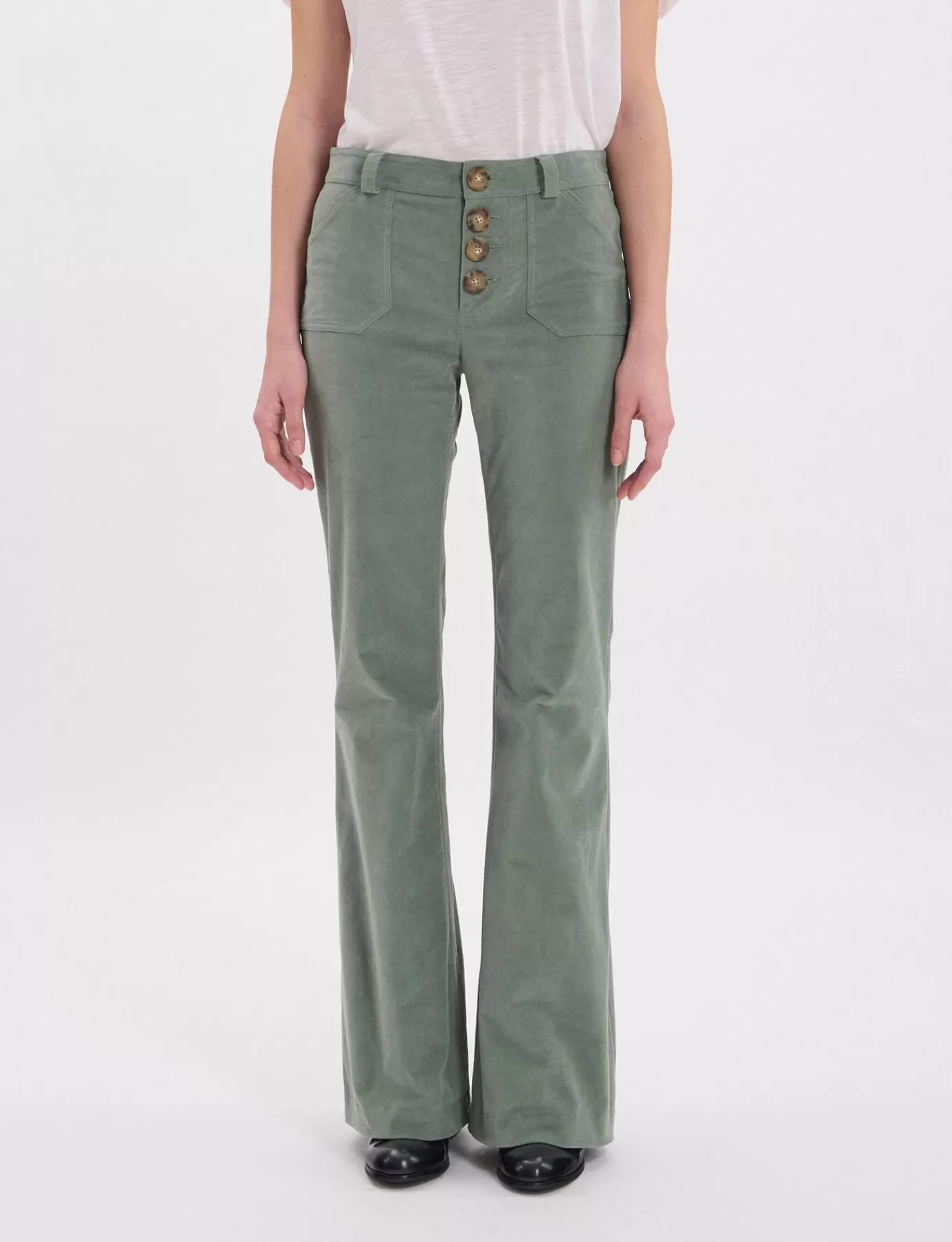 Ines De La Fressange Paris Pantalon Charlotte en velours lisse vert amande