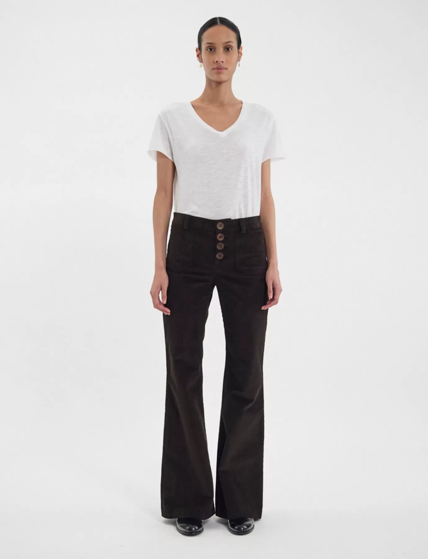 Ines De La Fressange Paris Pantalon Charlotte en velours milleraies marron