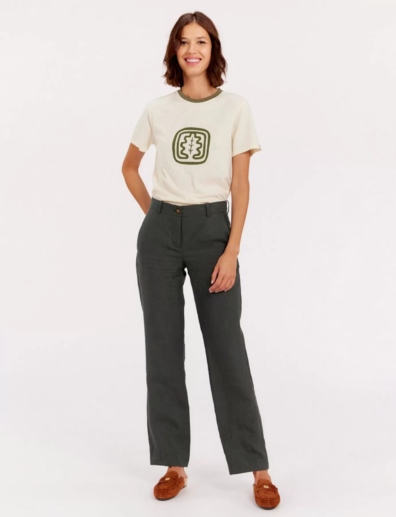 Ines De La Fressange Paris Pantalon Francisco en lin vert foncé