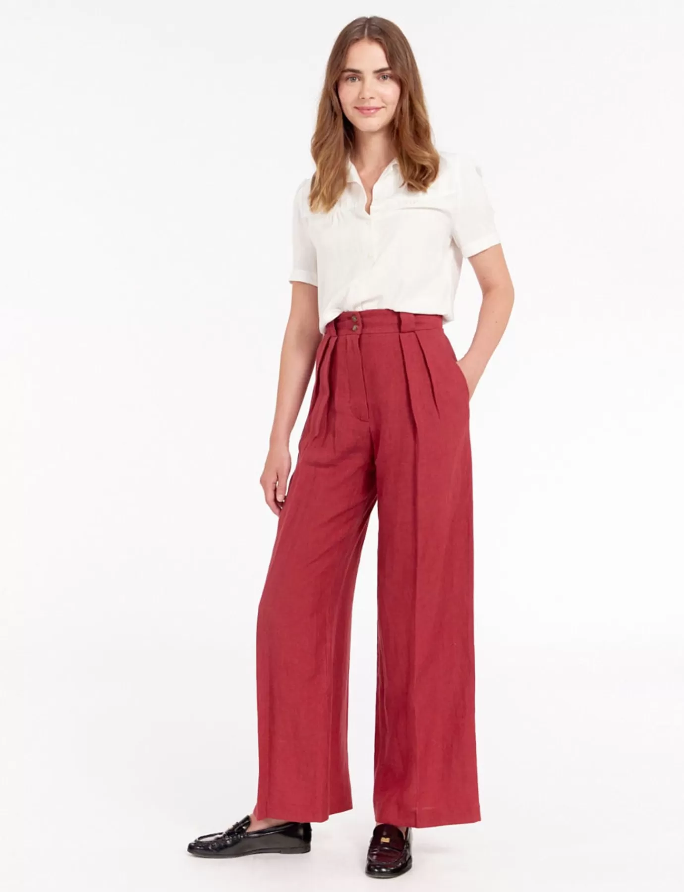 Ines De La Fressange Paris Pantalon Marlène en lin framboise