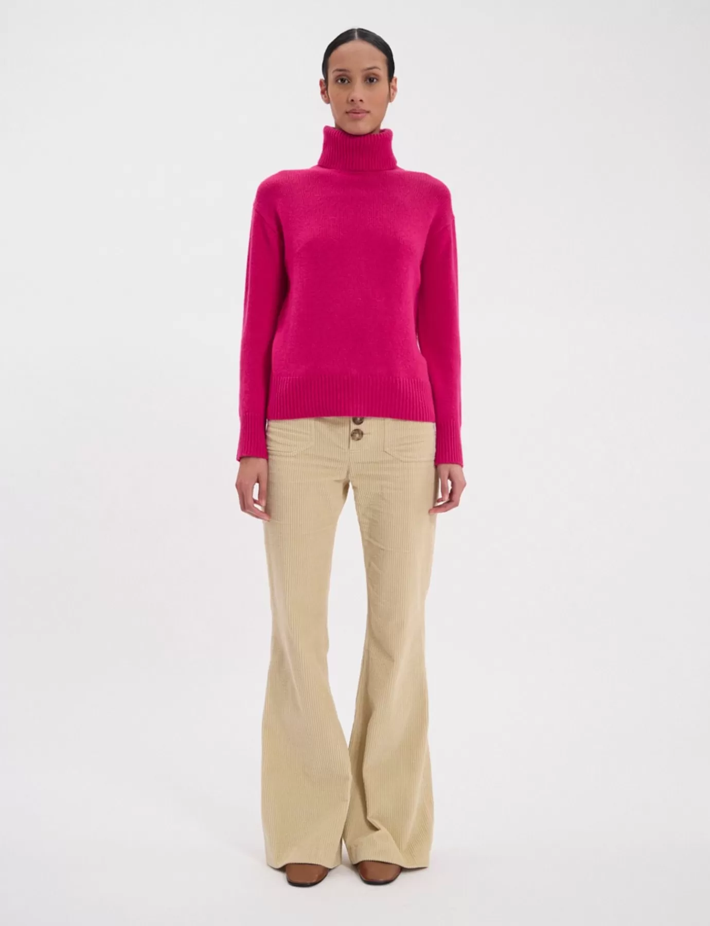 Ines De La Fressange Paris Pull Aiden col roulé en laine et cachemire fuchsia