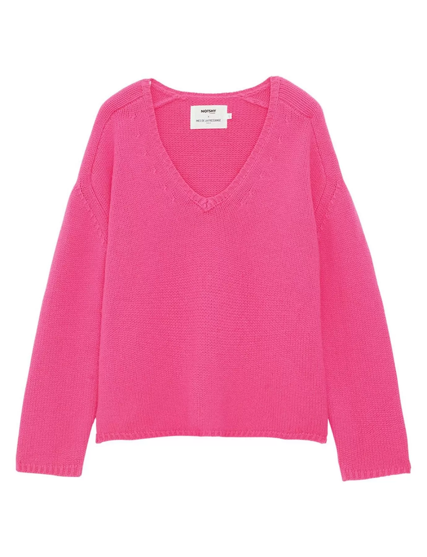 Ines De La Fressange Paris Pull cachemire fuchsia col V manches marteau x Notshy