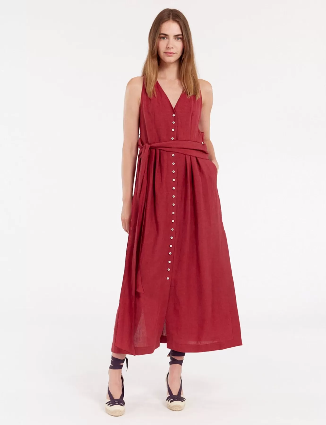 Ines De La Fressange Paris Robe Ambre longue en lin framboise