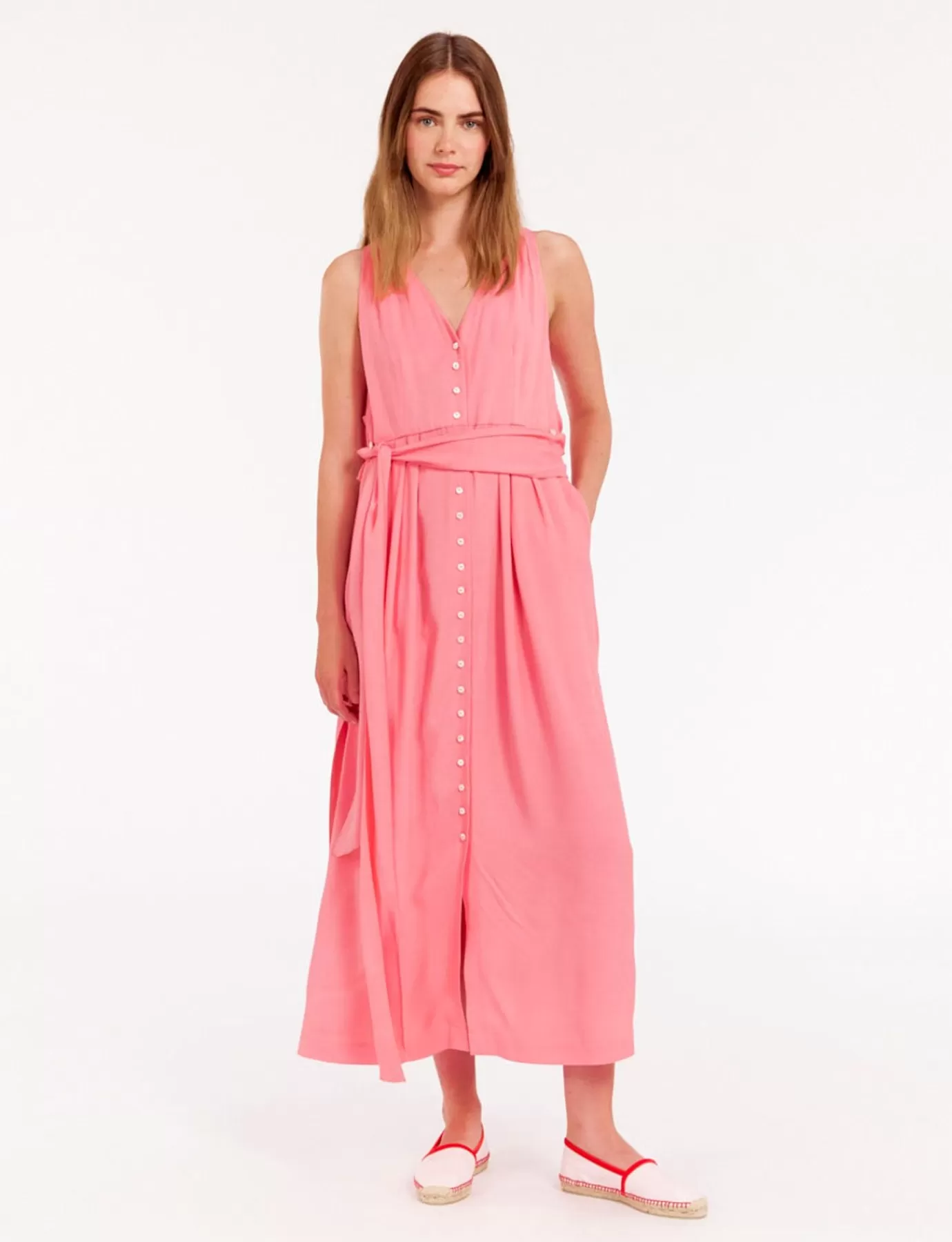 Ines De La Fressange Paris Robe Ambre longue en viscose rose