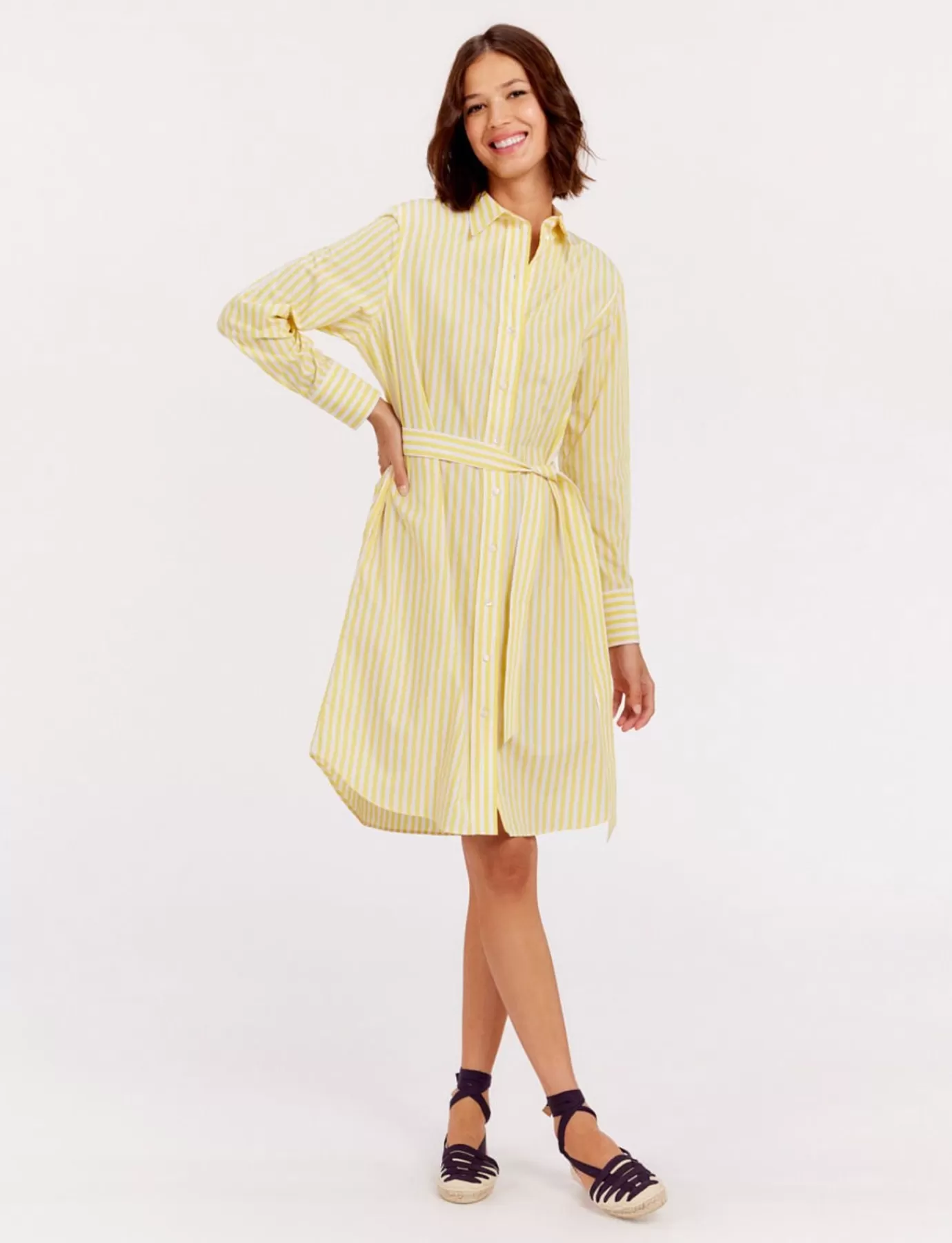 Ines De La Fressange Paris Robe chemise Amour rayée jaune et blanc