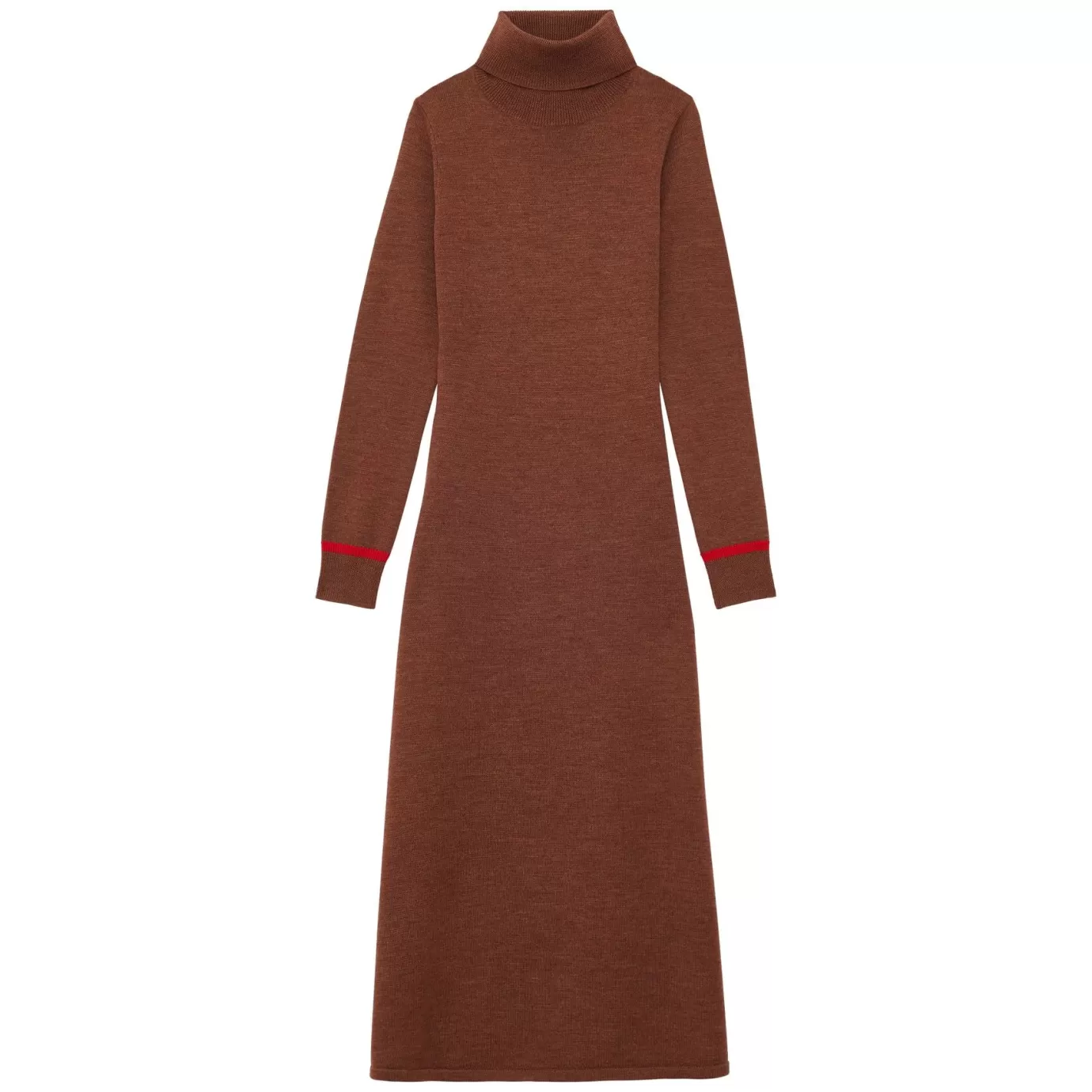 Ines De La Fressange Paris Robe Divine à col roulé marron, liseré fuchsia