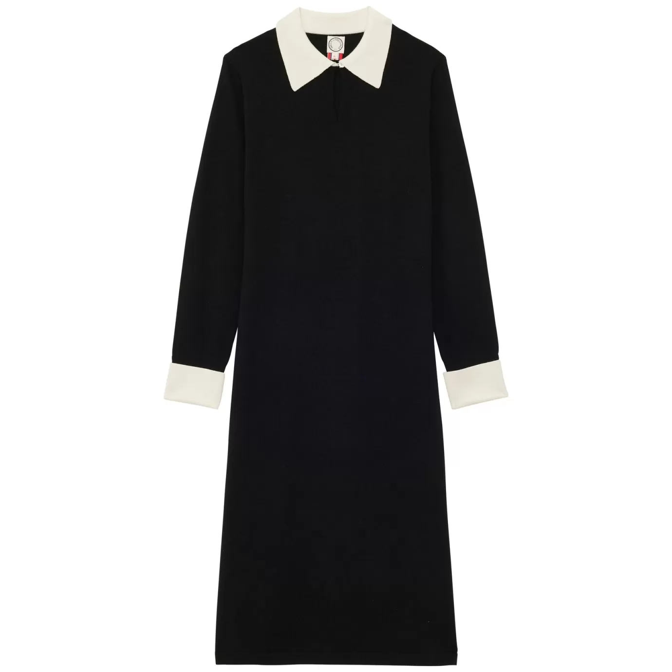 Ines De La Fressange Paris Robe Gabby en laine mérinos noire, poignets blancs