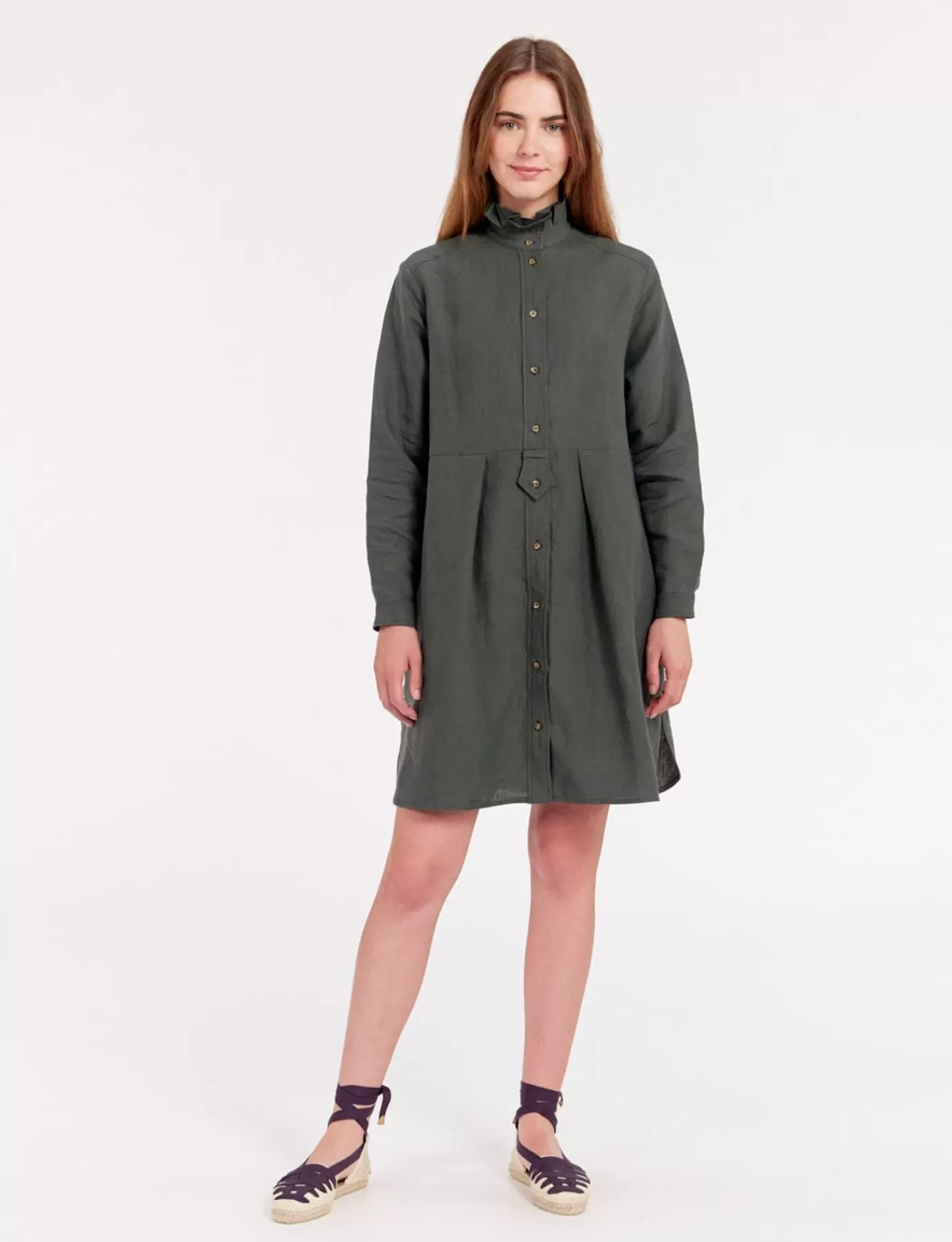 Ines De La Fressange Paris Robe Monica en lin vert foncé