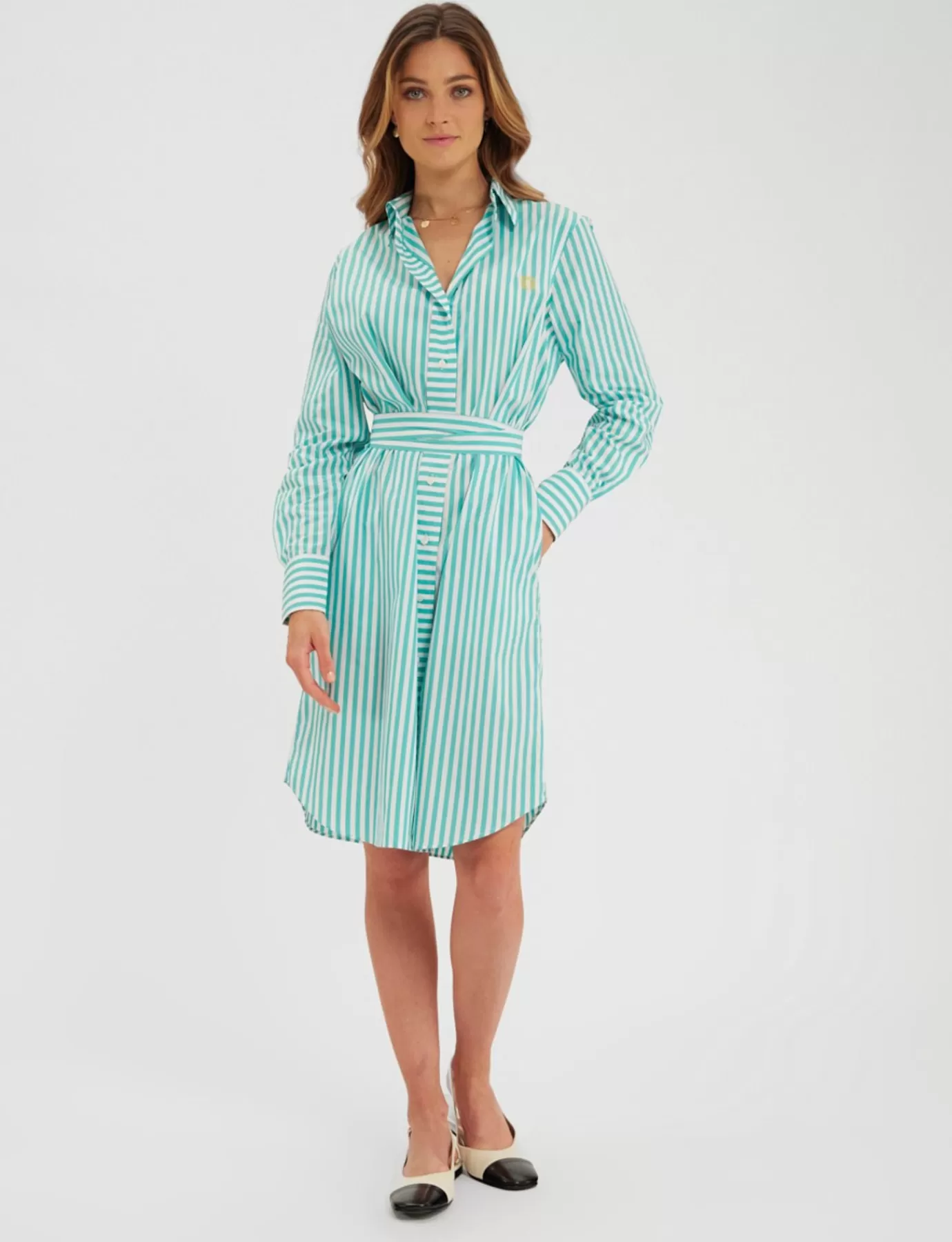 Ines De La Fressange Paris Robe-chemise Amour blanche et turquoise