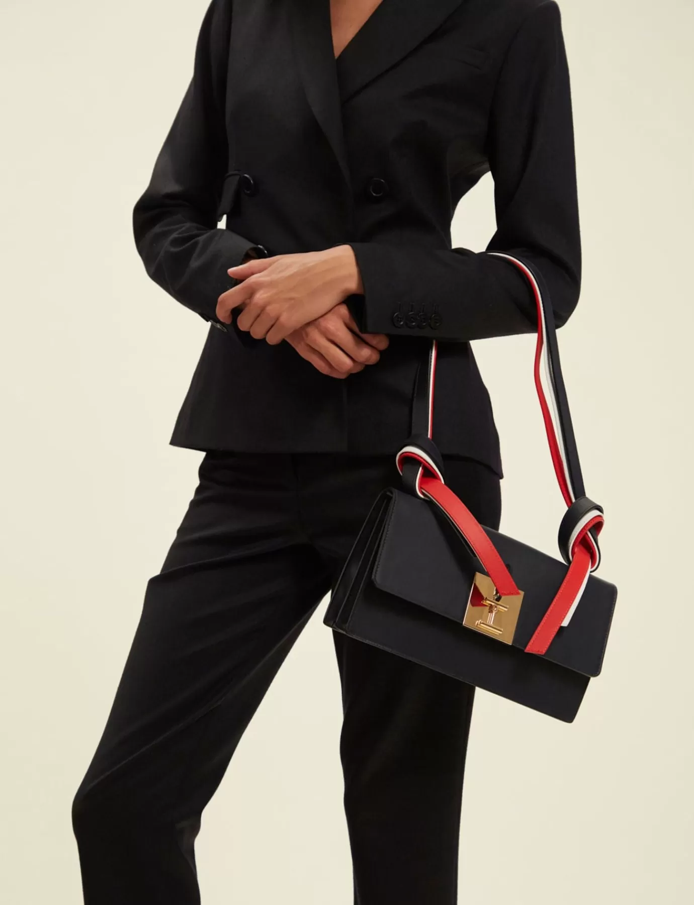 Femme Ines De La Fressange Paris Sac à main Béatrice baguette noir, bandoulière tricolore