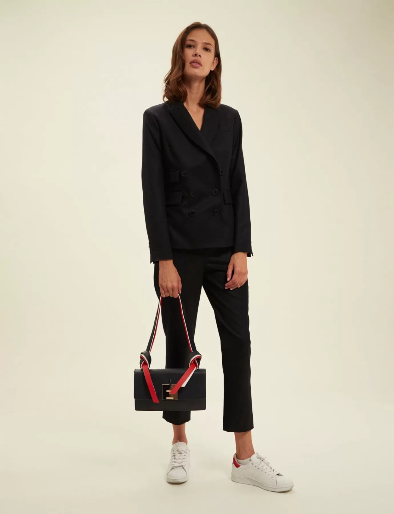 Femme Ines De La Fressange Paris Sac à main Béatrice baguette noir, bandoulière tricolore