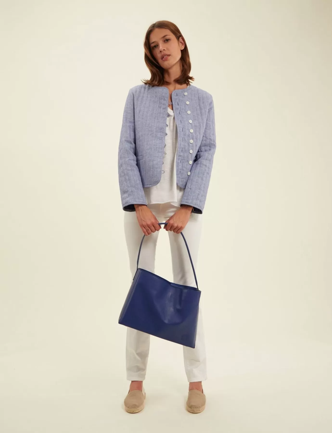 Femme Ines De La Fressange Paris Sac cabas cuir Léonore grand format bleu cobalt