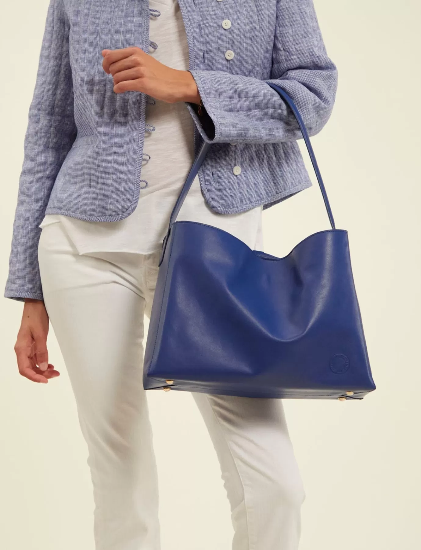 Femme Ines De La Fressange Paris Sac cabas cuir Léonore grand format bleu cobalt