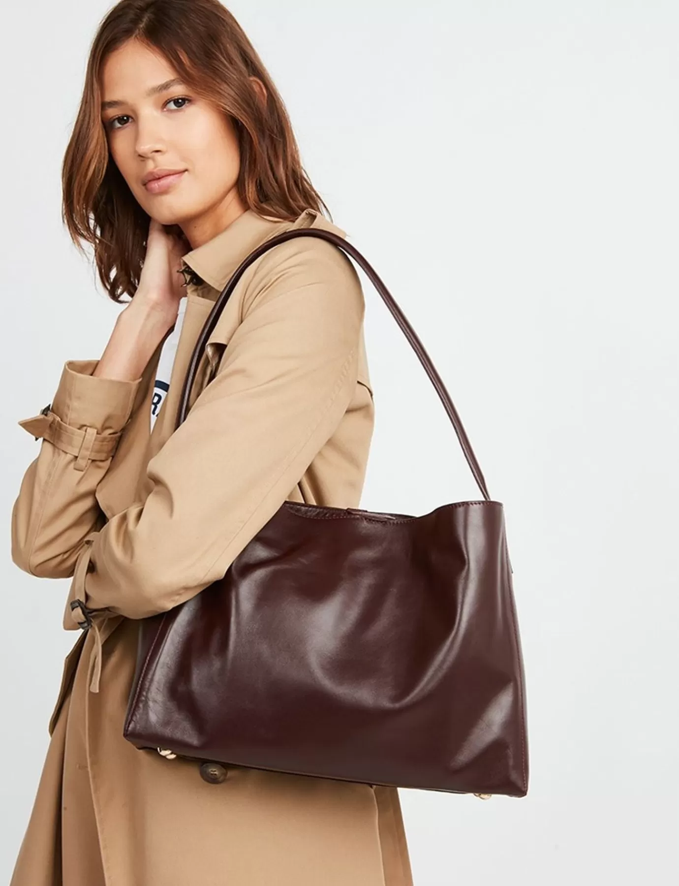 Femme Ines De La Fressange Paris Sac cabas cuir Léonore grand format bordeaux