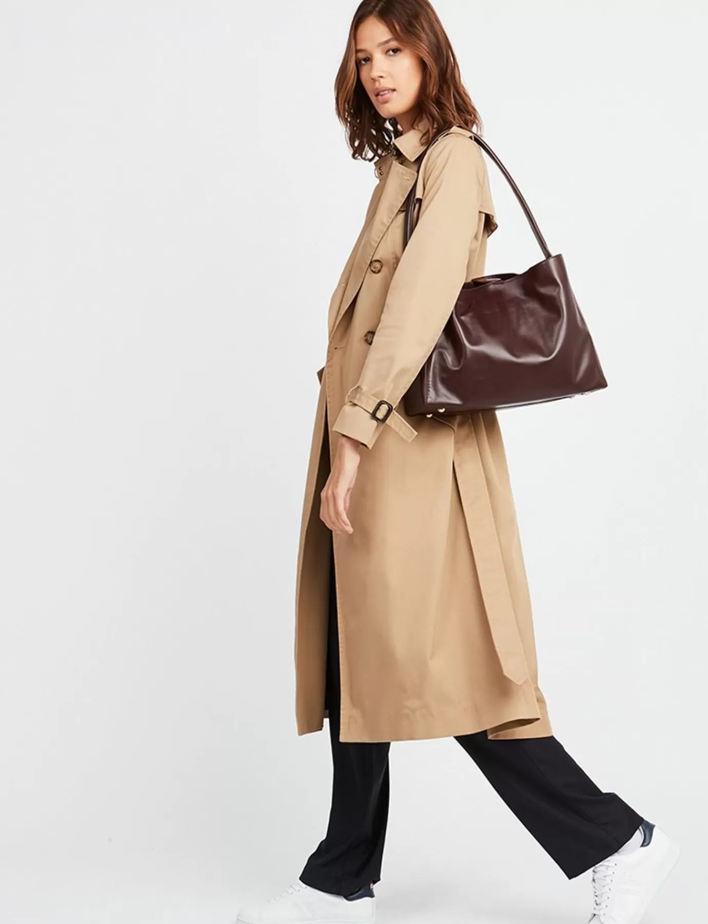 Femme Ines De La Fressange Paris Sac cabas cuir Léonore grand format bordeaux