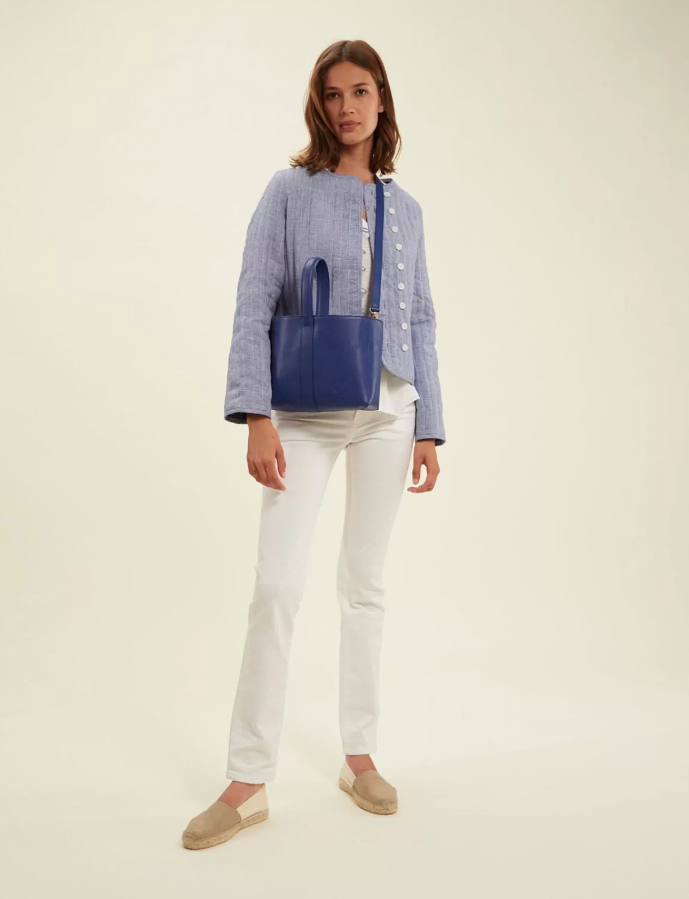Femme Ines De La Fressange Paris Sac cabas cuir Léonore petit format bleu cobalt