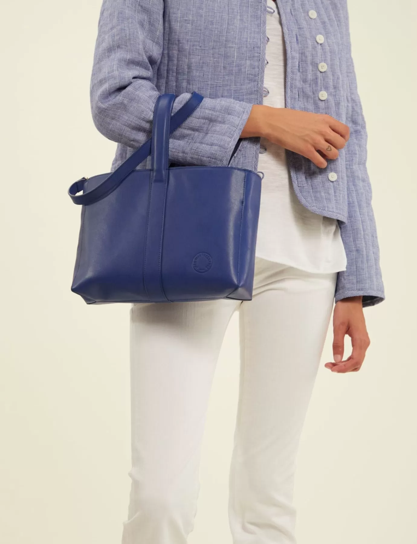Femme Ines De La Fressange Paris Sac cabas cuir Léonore petit format bleu cobalt