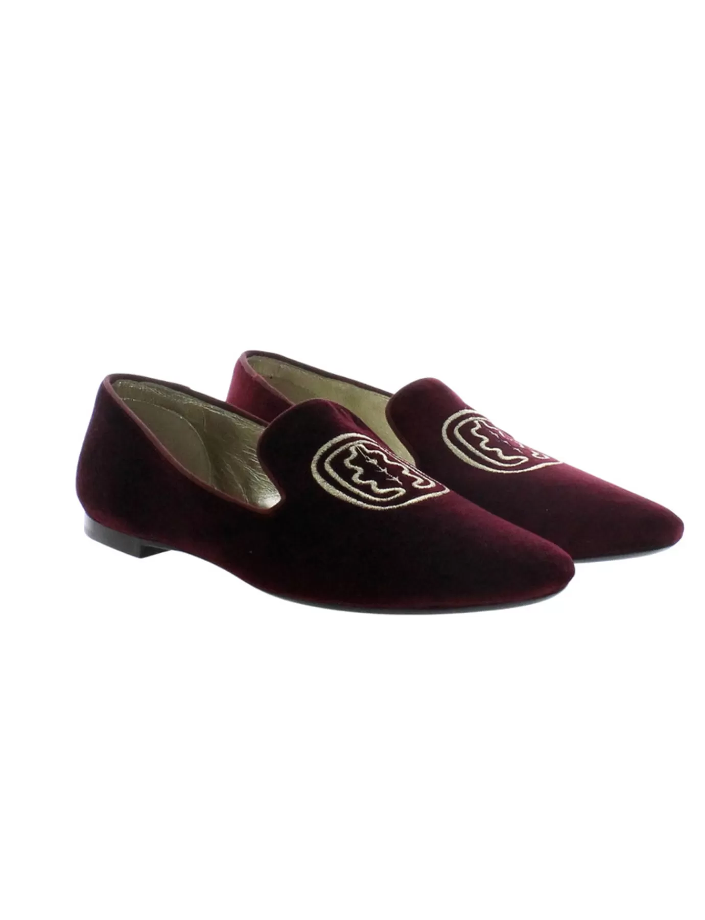 Ines De La Fressange Paris Slippers brodées bordeaux en velours