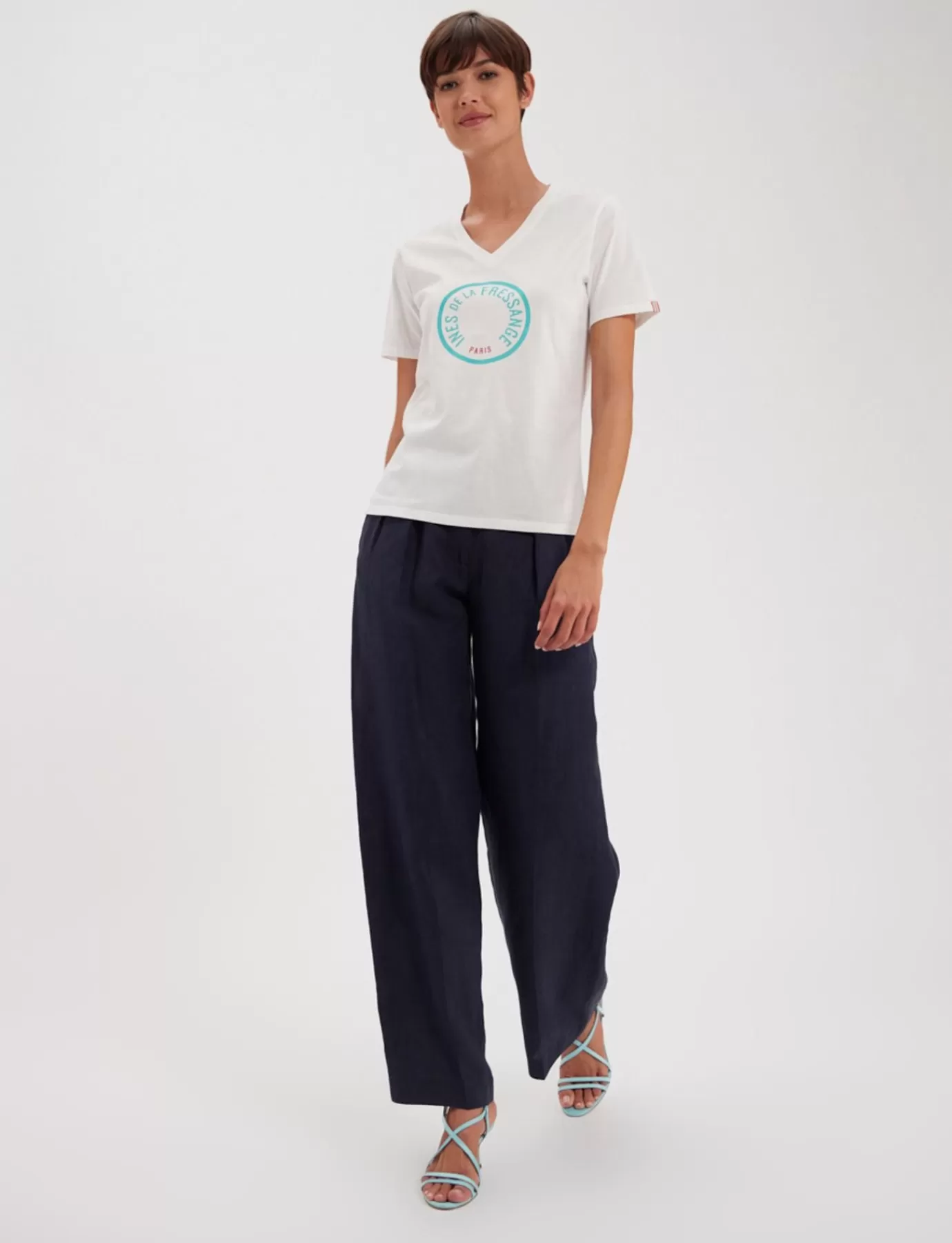 Ines De La Fressange Paris Tee Shirt Pia blanc logo turquoise