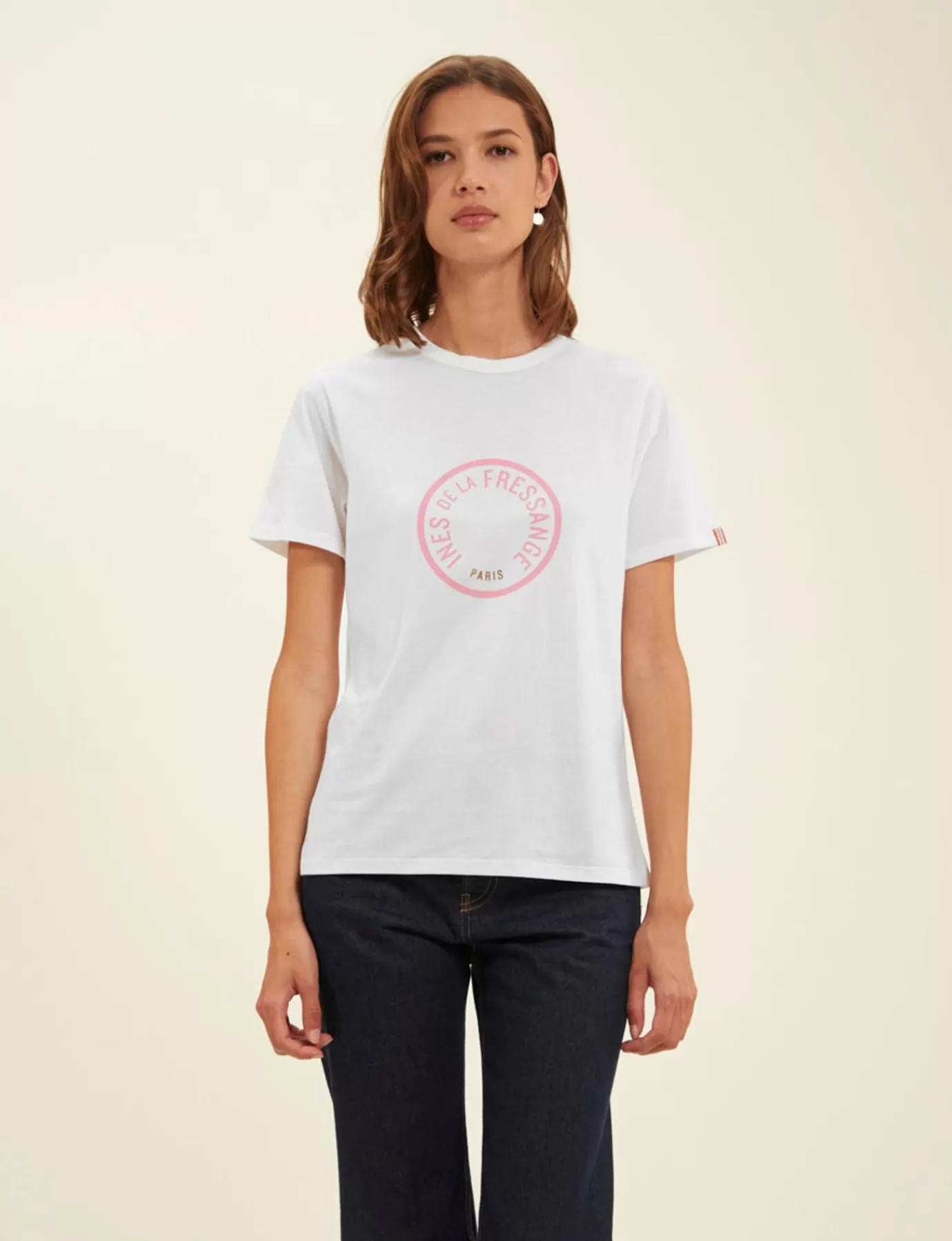 Ines De La Fressange Paris T-shirt Oscar blanc logo rose